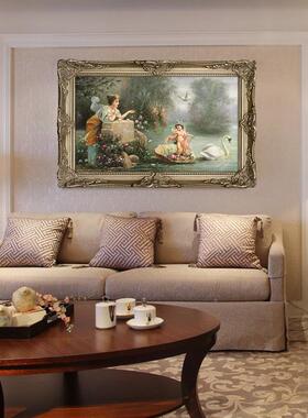 室纯手绘客厅玄卧油画RW14装饰画画欧式古典天使油画宫廷人物框关