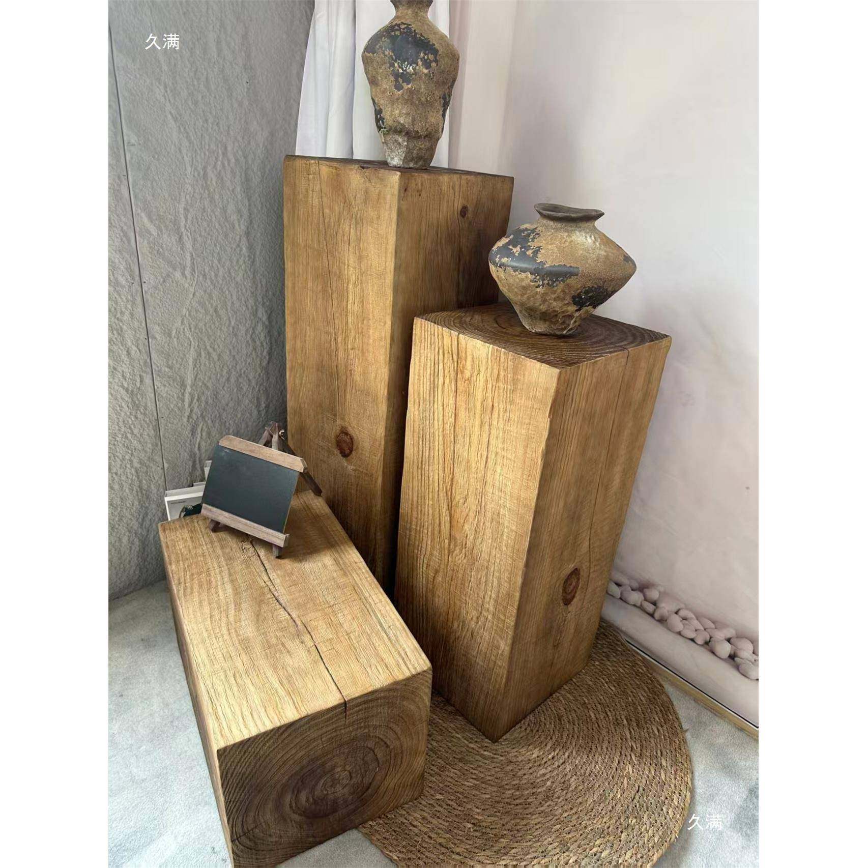 新中式纹做旧木厅267墩实心整木根花架客落地木雕桩原木深木墩子