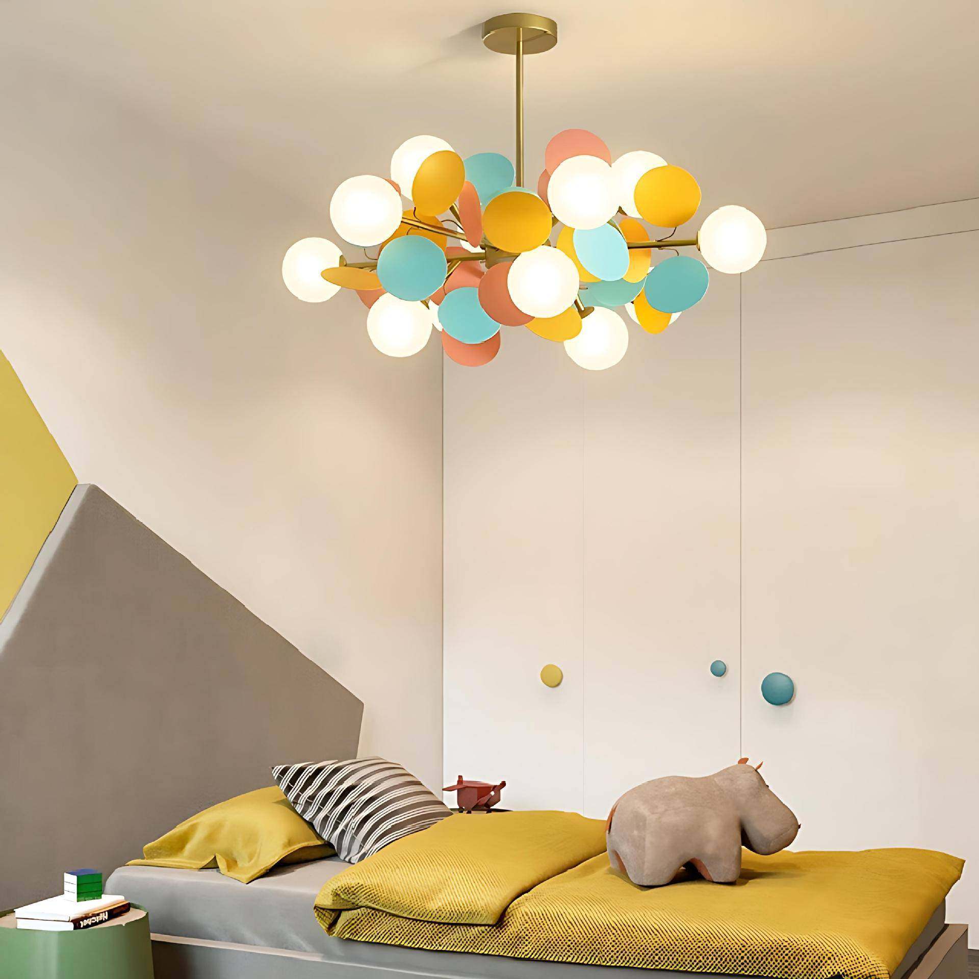 701现代油风客厅卧奶室房灯吊创意抹茶绿客厅灯书彩色梦幻花枝吊