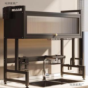 厨房水带槽置架家用碗碟水池碗柜多功收能防尘柜门物碗盘纳沥5029