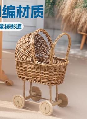 物编织儿篮子婴儿睡LK00874筐植子藤编儿篮宝婴宝睡婴篮拍照道具