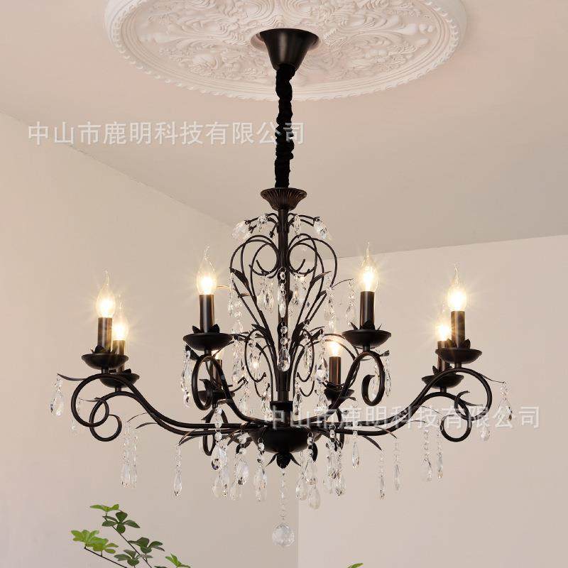 法复古风黑色蜡水晶吊美式式轻奢烛简约客厅103灯卧室书房别墅灯,家装灯饰光源,智能吊灯,淘宝优惠券,粉丝福利购,淘宝优惠卷