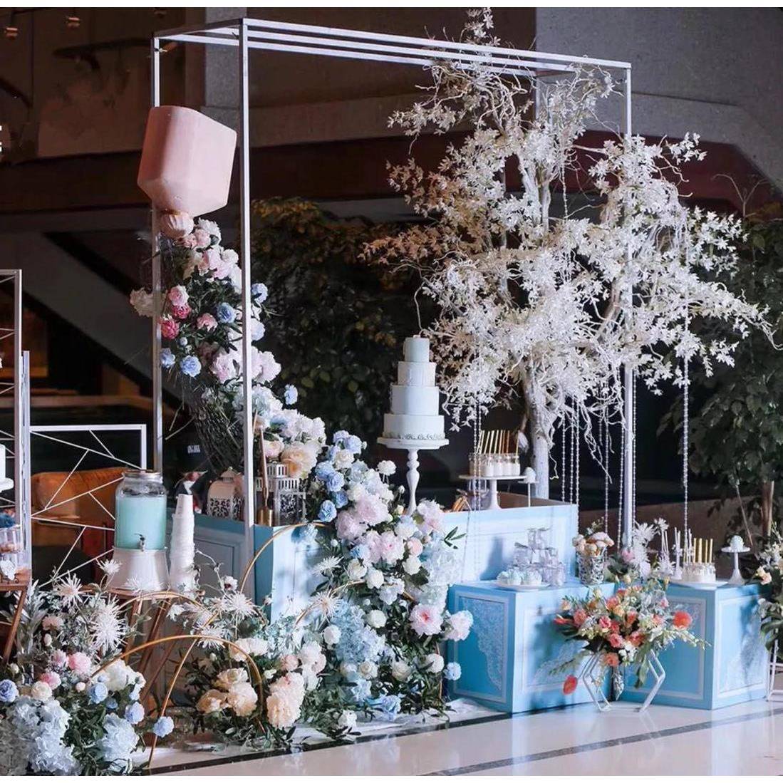 款庆道具铁艺几何架子方框婚屏风礼新背婚景迎SCM宾花架橱窗装饰