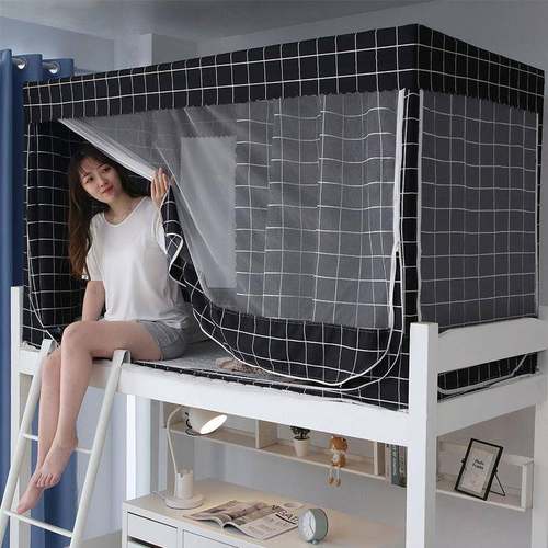 宿舍床帘帐一体式学生床寝室UOF蚊下上窗帘全封闭遮光布铺帘上铺