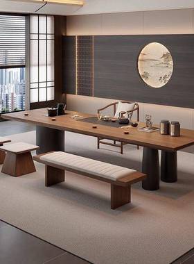 新中实木茶大板办公室茶桌椅组合商务风式室原木台202REF5茶新款