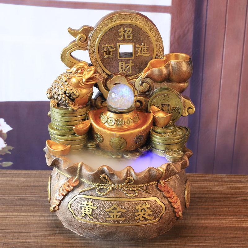 创意招财进宝元宝金蟾室内招财假山流水加湿流水树脂生财流水摆件