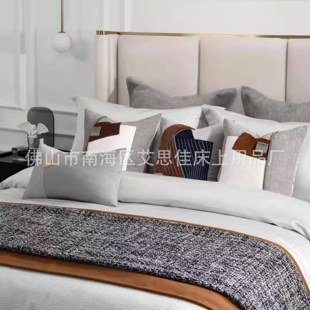 现多代简约艺术样板980间床品轻奢高档别墅板房床上用品样件套含