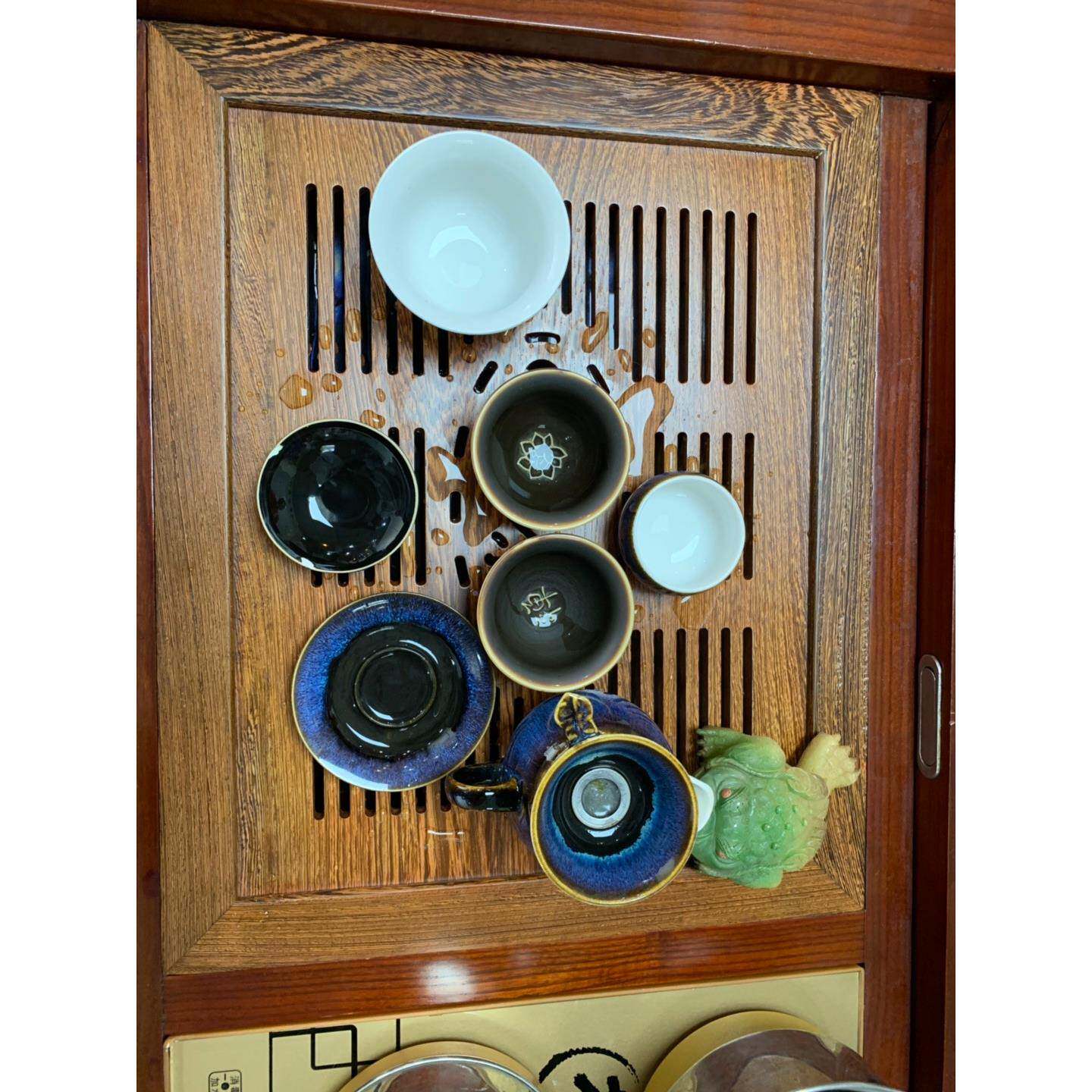 6B76翅盖木实木鸡茶桌茶几茶嵌盘入式漏水板茶具F76J7779板家用泡