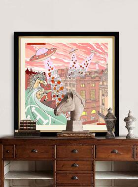 复古小众客厅玄术XNG关饰画色彩装饰画餐厅装摆台抽艺挂象画A124