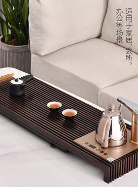 托黑檀木茶盘实家用水茶台自木动烧水一体储抽86147屉式茶具盘