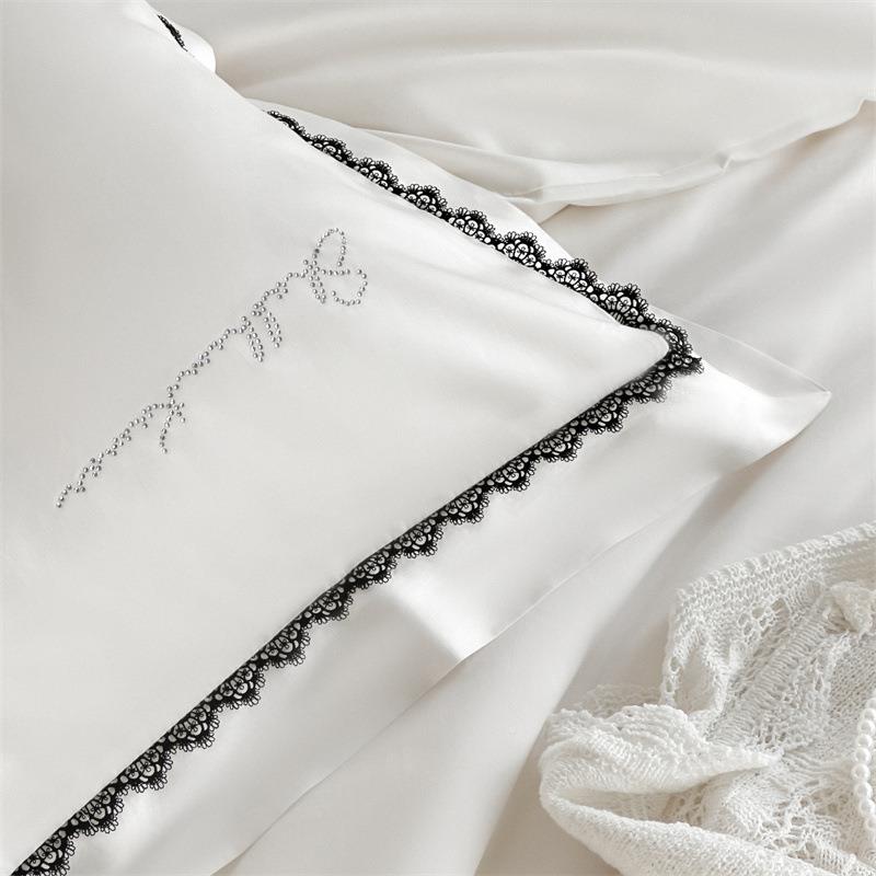 轻奢烫钻花边60支绒棉件套贡长缎纯四棉被套床床笠单全棉床上152