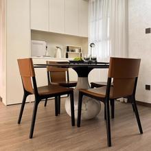 意式轻奢家用靠背椅现代YS-003简约实木马餐鞍椅子软装设计师皮样