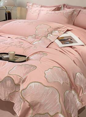 春轻奢唯美高支纯棉长绒棉季秋紫色床上四件套被套RVD床单床全棉