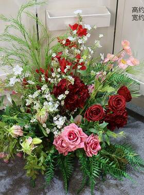 绿色花艺布置引地排花装森系盆外花婚庆绿植婚HHA礼饰仿真户路绢