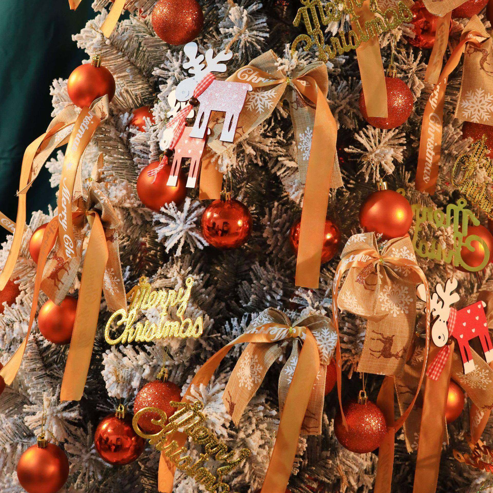 1171白色圣诞树家用套餐1.5/摆2.米加密植绒蝴蝶诞结落雪圣节件