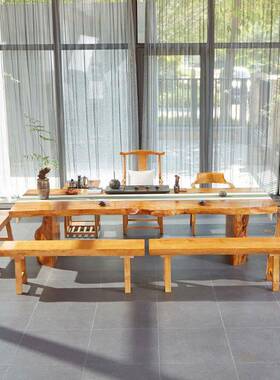 实木茶椅合现WIQ代几简约茶台桌茶桌办公室原木大板桌组功夫泡茶