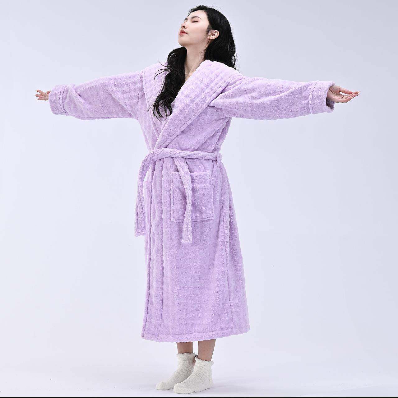 女珊瑚浴袍吸水速干加厚秋酒店浴巾式睡泡泡绒翻袍情冬侣不易绒掉