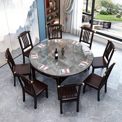 新中式岩板餐椅餐实木桌KGA组合小户型家桌用伸缩折叠桌方圆用两