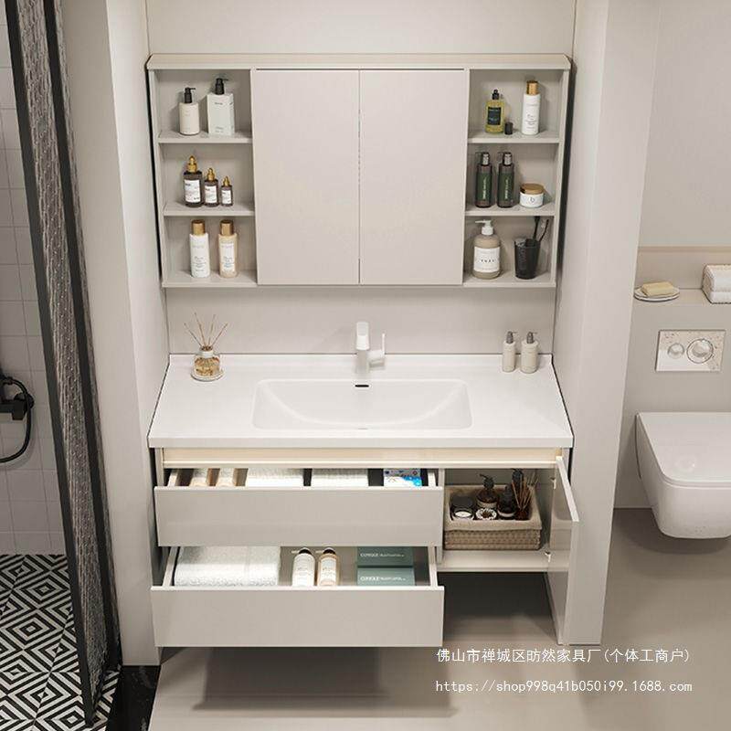 风水镜能浴室柜合陶瓷65体洗漱盆奶油组风推拉折叠智隐藏一直销