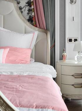 美式轻MFP奢床香卧槟金布艺双人床1.色8米公主婚床法式简欧实主木