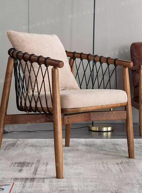 实休木椅发椅编织靠背椅子客沙厅小户60970型单人简约阳台闲椅看