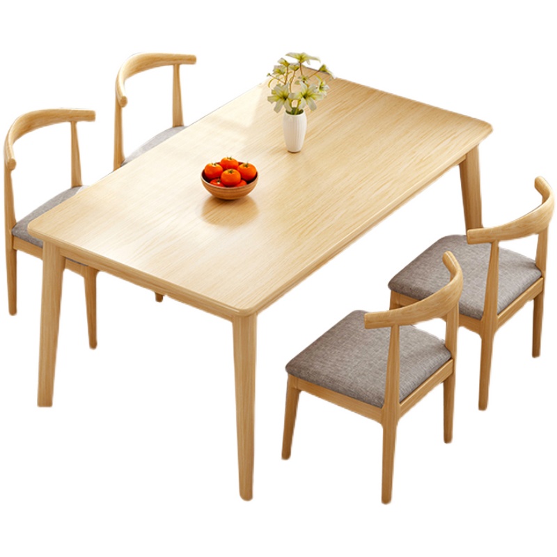 餐桌家用简约现代小户型实木腿吃饭桌子长方形饭桌简易餐桌椅
