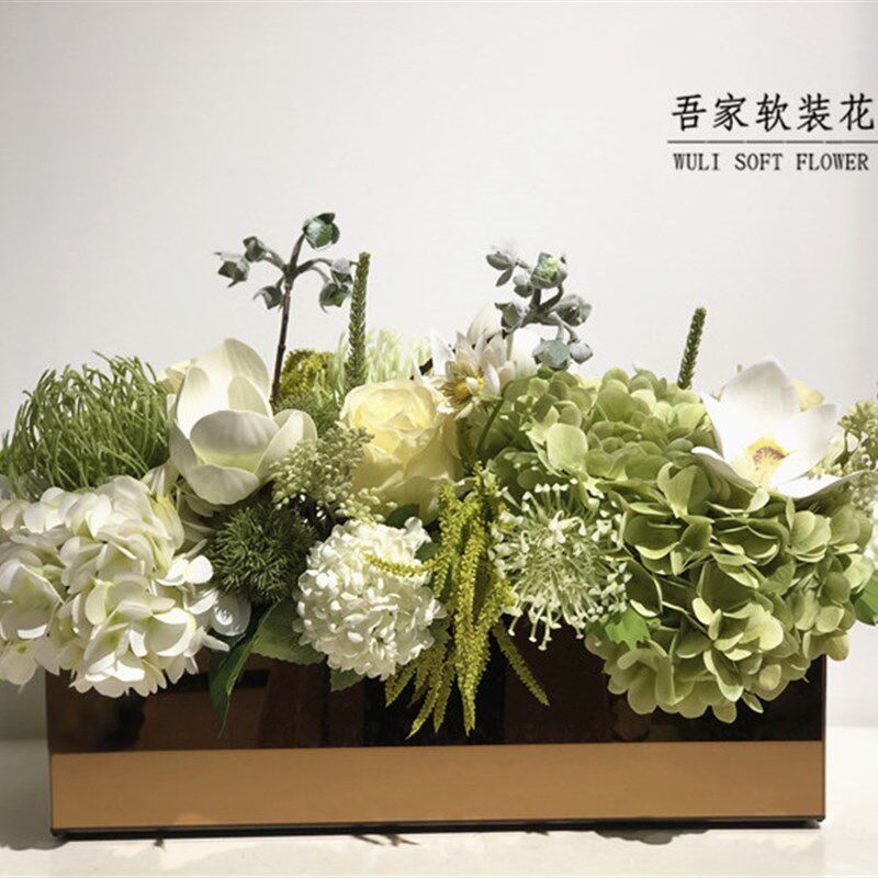 长条桌会议桌仿真花艺套餐 售楼部样板间餐桌玄关软装花艺摆件