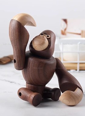 黑胡桃原木风实木猴子工艺品家居装饰摆件大猩猩书房会动桌面手工