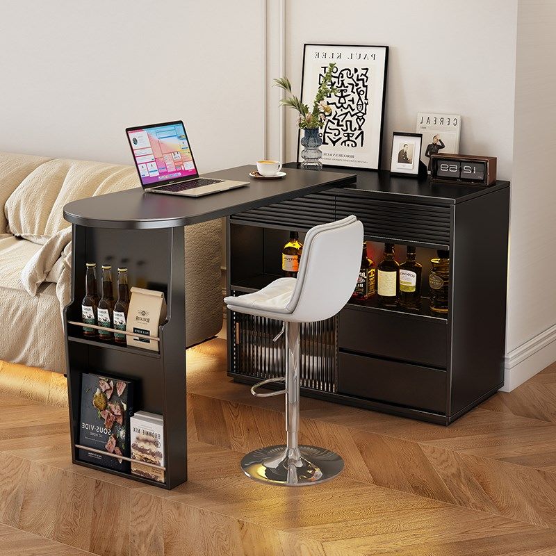 可伸缩岩板双面吧台隔断柜酒柜一体靠墙客厅家用转角餐边柜吧台桌