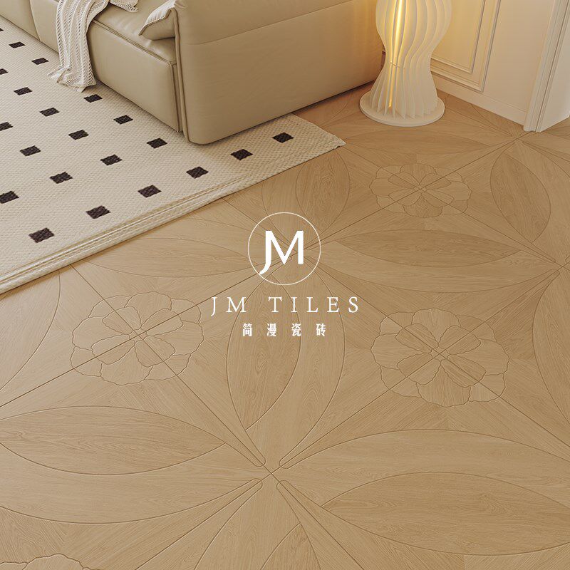 简漫复古拼花木纹瓷砖客厅阳台卧室原木奶油风仿木地板砖600x1200