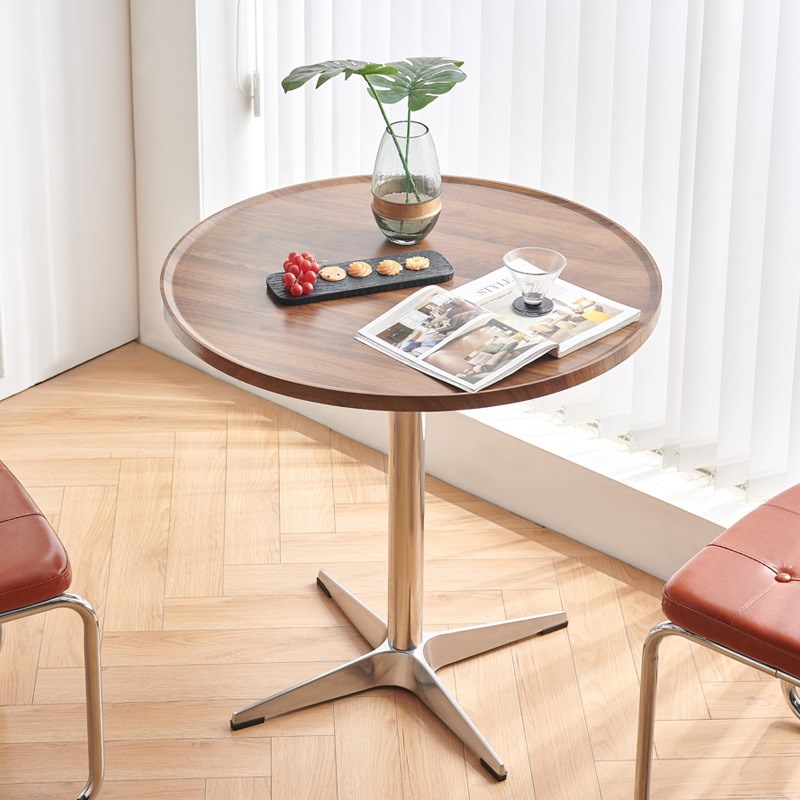 家用中古风复古小餐桌椅子桌子阳台休闲圆形圆餐桌不锈钢休闲圆桌