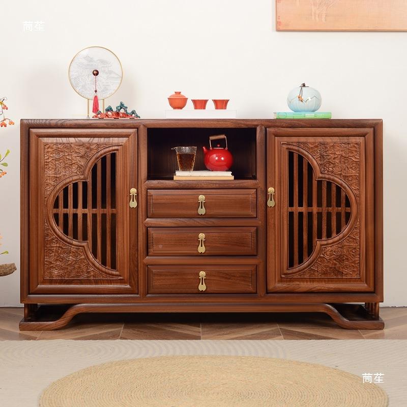 新中式老榆木实木餐边柜家用客茶茶置物柜办公室简约仿古柜厅垒桌