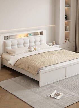 白色全实床主卧现代简约木1米.8双人床储物.35米1.51米气JLR压箱