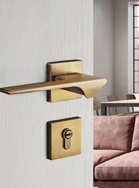 分门锁静音72F52室内卧室房间门锁黄古家铜式用通用型欧体木门锁