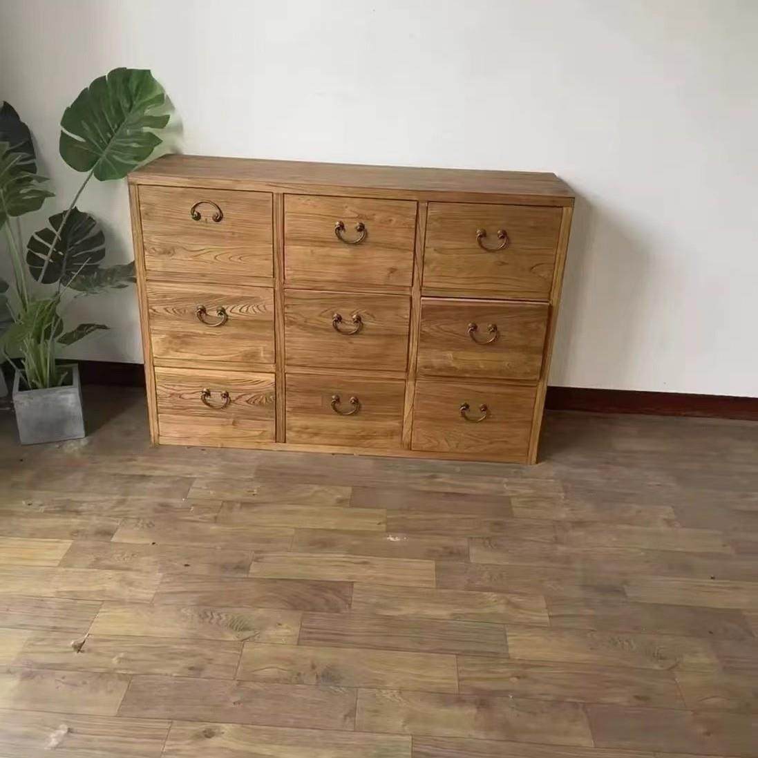 老榆木家具抽屉收纳柜八斗柜九厅客实储物柜木VIK1452靠墙复古斗