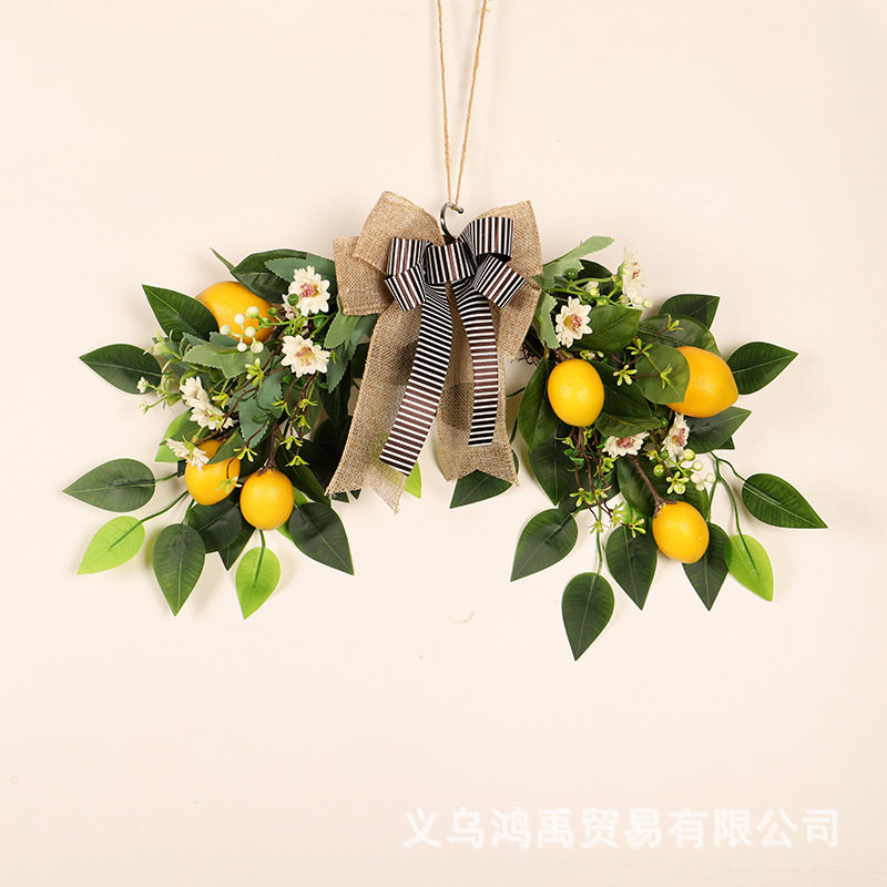 鸿禹 春夏柠檬门楣仿真花家居装饰门饰 羊角藤墙壁门窗花环亚马逊