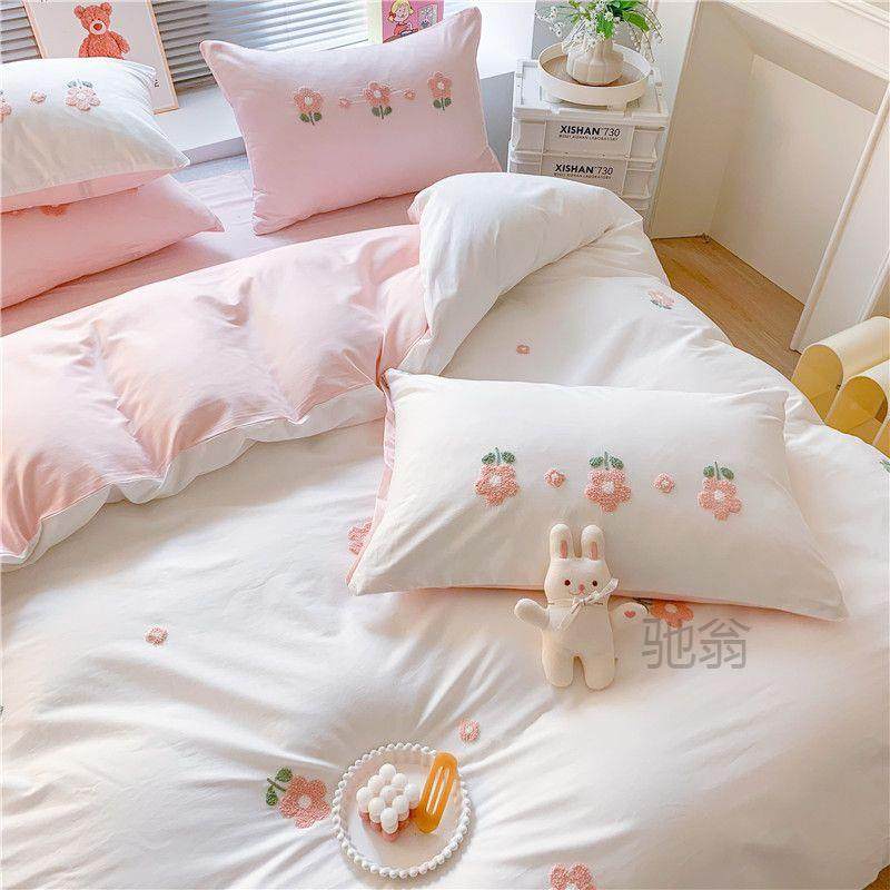 洗麓rNDX公主风纯棉四件套00全棉水棉绣花孩被套床单女宿舍床笠1,床上用品,学生床品套件,淘宝优惠券,粉丝福利购,淘宝优惠卷