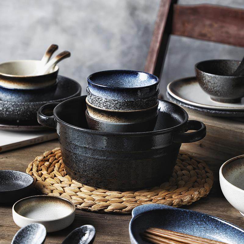 F76TST6H陶瓷碗碟碗套装家用组合装日食和风餐具粗陶盘一人早式餐