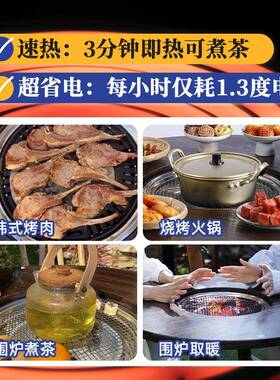 茶电碳F9858JJT两用围煮桌桌家用室内烤火一炉体实木烧烤圆套装户