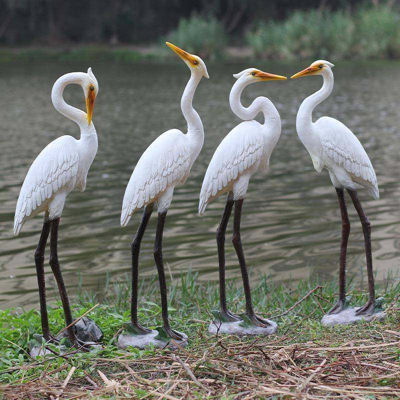 户外花园鱼装饰仿室动物树真脂白鹭庭院假池山造景仙鹤摆件643外