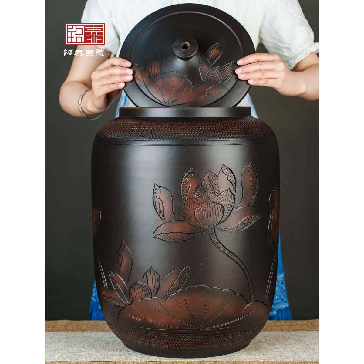 3YK储储水桶839陶瓷水茶缸水用家用老式带盖抽水茶台泡纯储水罐装