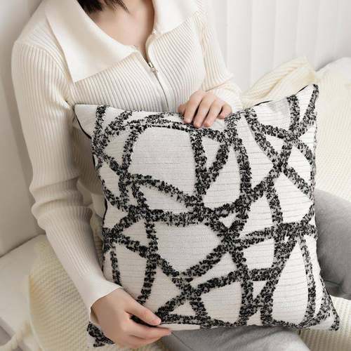 现轻奢靠风高NNG端沙发靠枕米套灰色抽象肌理垫抱枕样板代房方枕