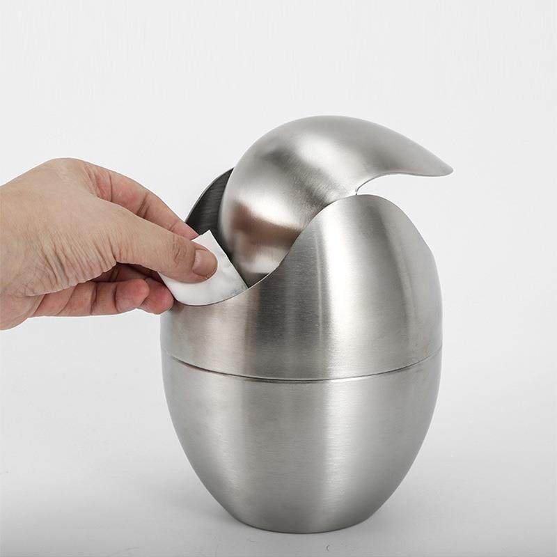 有盖迷你桌面304不锈垃圾桶3意04不锈钢轻茶奢几垃圾箱创家用壳蛋