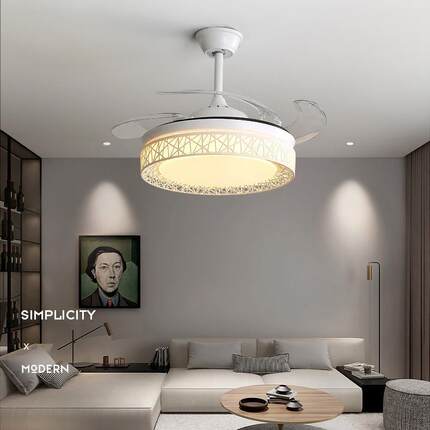 扇灯LED古卧室代广东中637山现灯具饰复餐客厅电隐形风吊扇灯简约