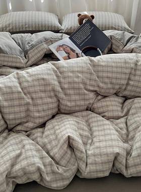 暮灰床落上四件套纯棉全棉025新款被套夏jjg.33462天舍床单学生宿