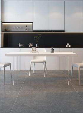 奶油风13137悬岩岛板餐德利丰纯白色系浮亚克力台哑光桌子桌简约