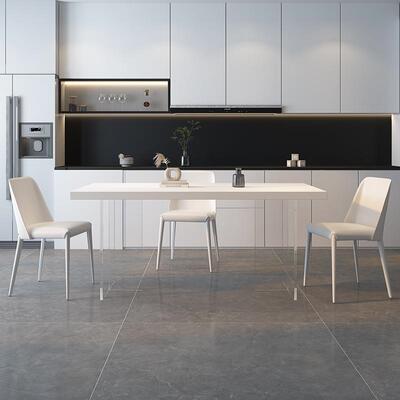 奶油风13137悬岩岛板餐德利丰纯白色系浮亚克力台哑光桌子桌简约