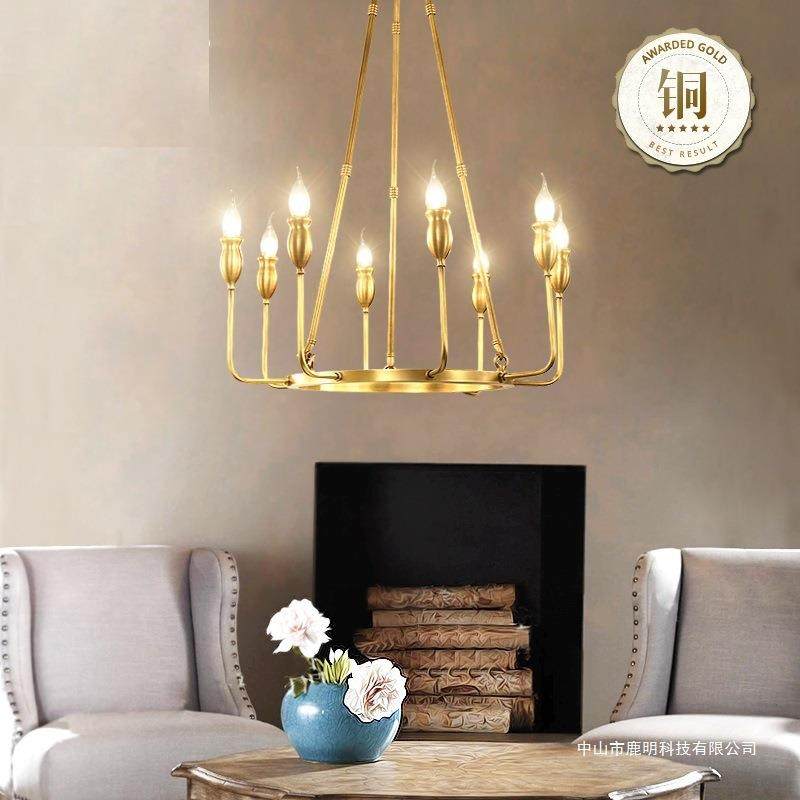 美式古轻奢铜蜡烛吊灯式全中古简约别墅客厅卧室餐厅920酒复店法,家装灯饰光源,智能吊灯,淘宝优惠券,粉丝福利购,淘宝优惠卷