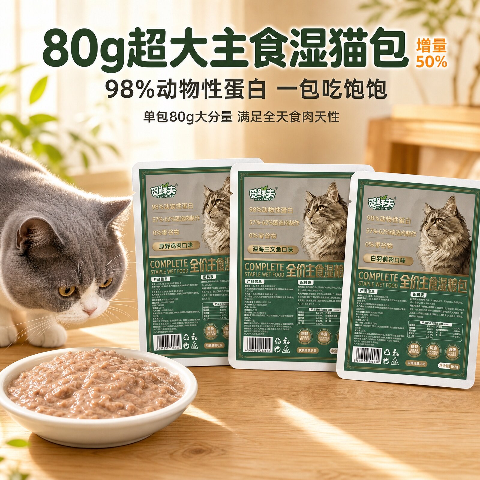 猫饭主食猫条零食猫咪全价湿粮餐包鱼油成猫幼猫营养补水整箱试吃