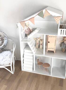 儿木质过家娃娃WZF屋纯色实木玩具收纳柜落收地置物童书架多层纳